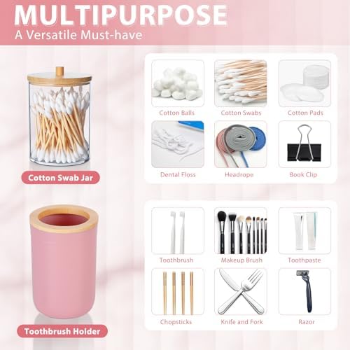 iMucci 5 Piece Bathroom Accessories Set with Pink Bamboo Cover