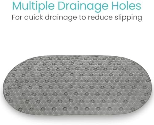 Vive Oval Bathtub Mat - Non-Slip Secure Durable Easy to Clean Gray