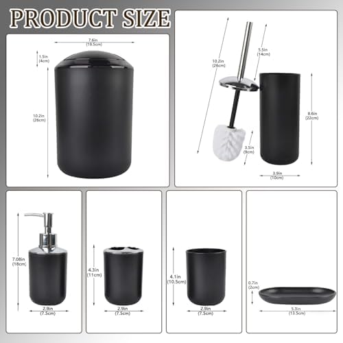 CERBIOR 6 Piece Bathroom Accessory Set Shiny Black