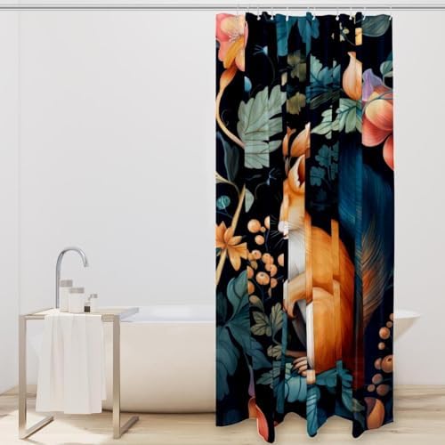 VAPOKF Cute Squirrel Shower Curtain with 12 Hooks - 66x72 Inches