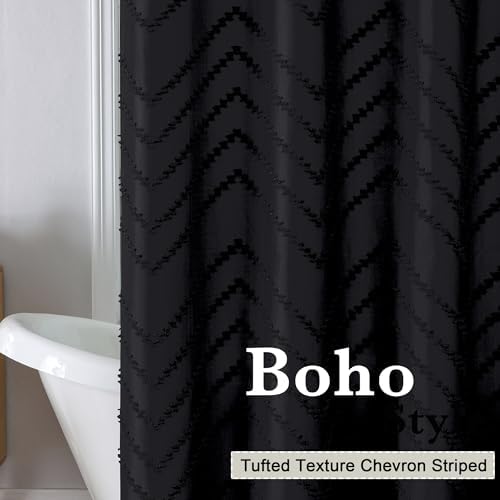 Chevron Extra Long Black Boho Shower Curtain 72x96