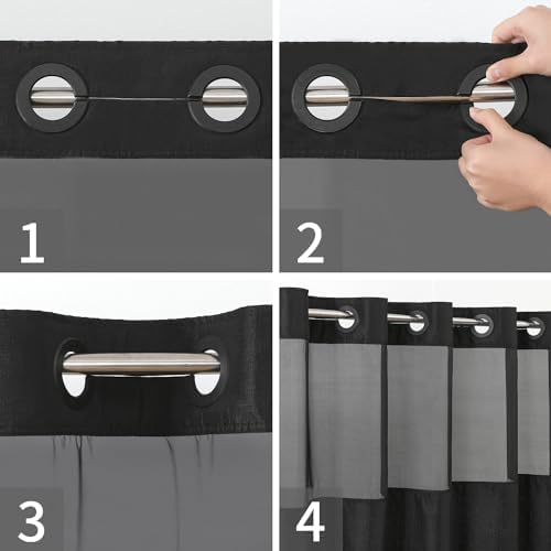 eachope Linen Textured Shower Curtain Set Black