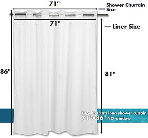 River Dream Extra Long Snap-In Shower Curtain Liner Replacement White with Magnets