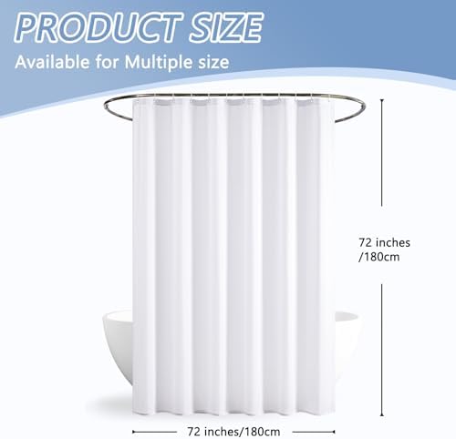 Furlinic 72x72 Waterproof Shower Curtain Liner with 12 Rustproof Hooks