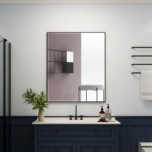 Quavikey Metal Framed Bathroom Mirror Black 30x36 Inch