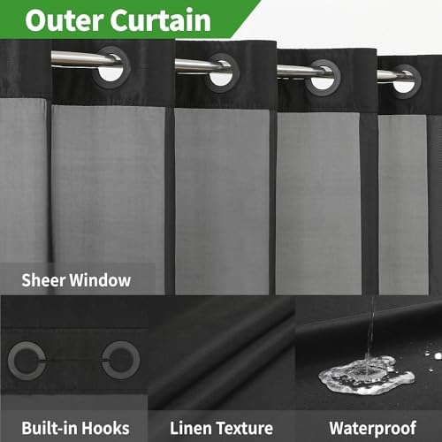 eachope Linen Textured Shower Curtain Set Black