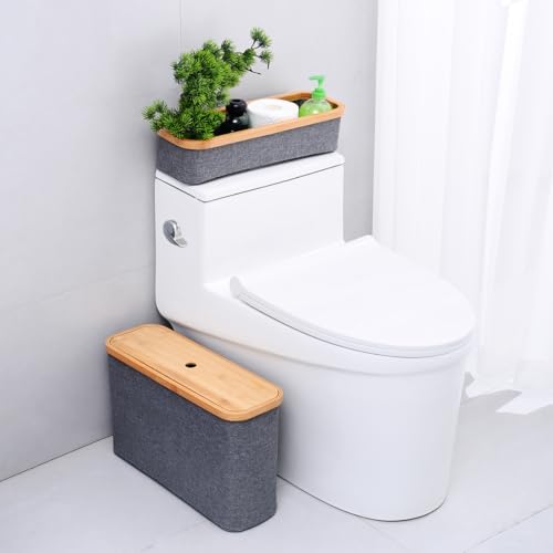 WOOHA Bamboo Toilet Paper Organizer - Collapsible Storage Basket Grey Small 1