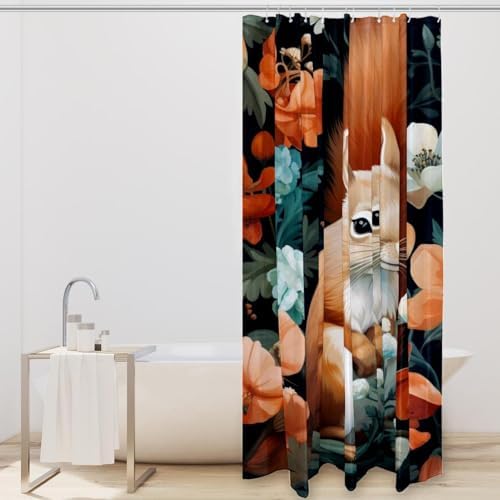 Cute Squirrel Shower Curtain Set with 12 Hooks 66x72 Inches