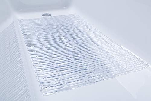 TIKE SMART Bamboo Non-Slip Bath Mat - Clear Vinyl
