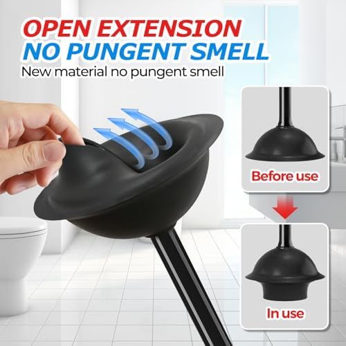 FORASTO Toilet Plunger with Holder - Black 19inch