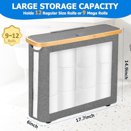 TACGEA Toilet Paper Storage Basket with Lid Gray