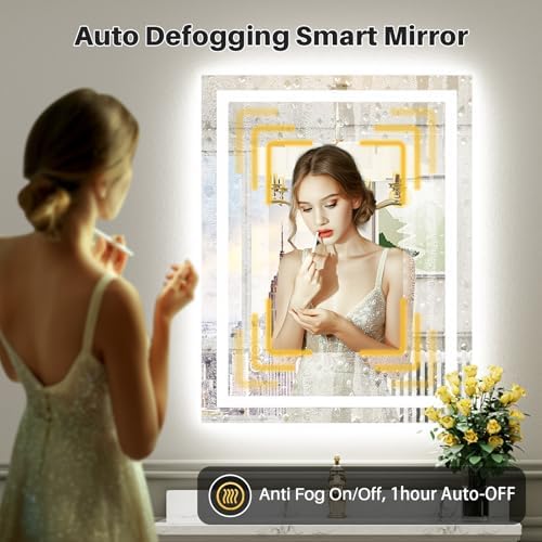 Briivue 36x32 LED Bathroom Mirror with Lights and Anti-Fog