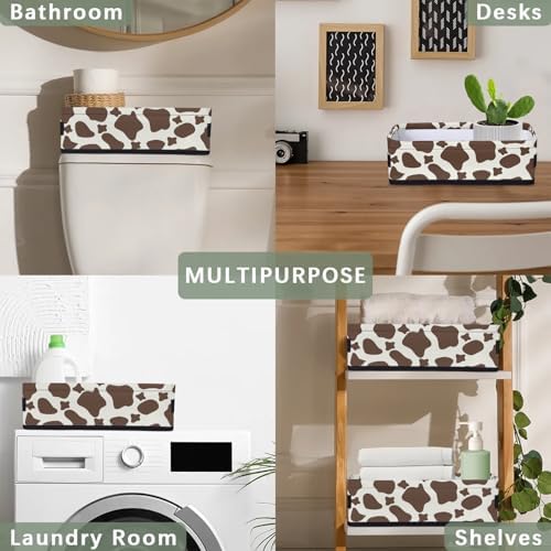 Cow Pattern Brown Bathroom Basket 2 Pack Foldable