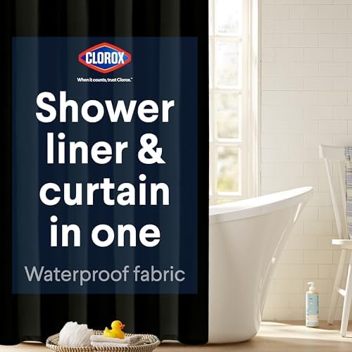 CLOROX 2-in-1 Shower Curtain Liner 72x72 Black Durable Water Resistant