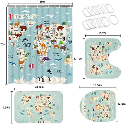 Ikfashoni 4 Pcs Animal World Map Bathroom Set 1