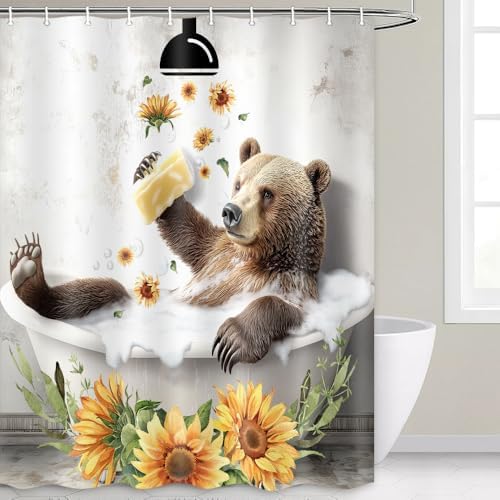 Hajmsug Funny Bear Shower Curtain Set 71X71 Inch