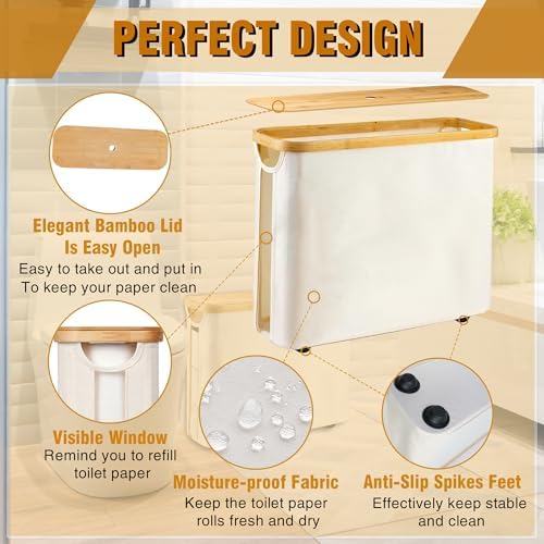 WIHOTUPO Toilet Paper Storage Basket with Lid - Bamboo Holder Organizer