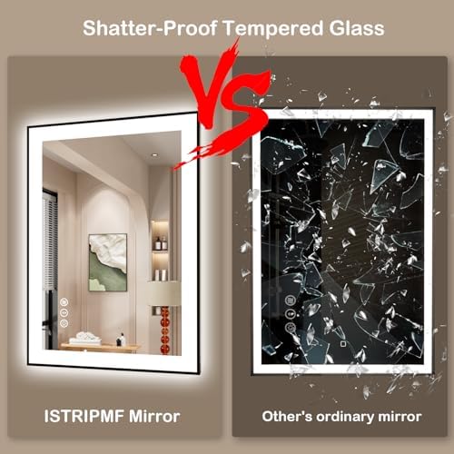 40x32 Inch LED Bathroom Mirror with Black Frame