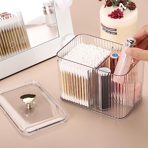 Tbestmax Qtip Holder Dispenser 3-Section Clear Bathroom Organizer Jar 1