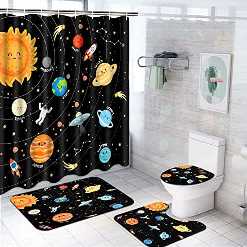 Alishomtll 4 Pcs Black Space Kids Bathroom Set