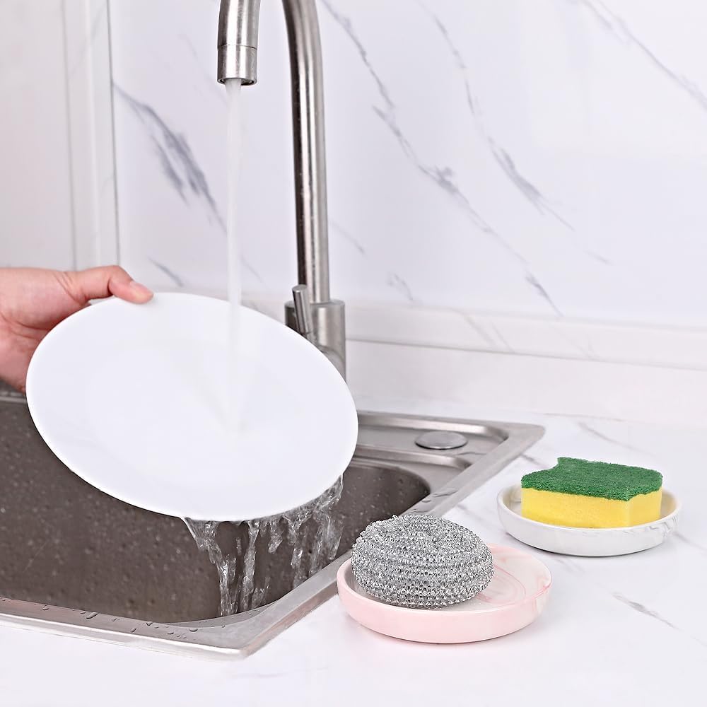 Round Marble Soap Tray with Pink Finish
