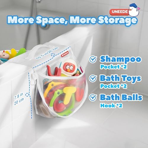 UNEEDE Bathtub Toy Organizer with Grip and Pockets