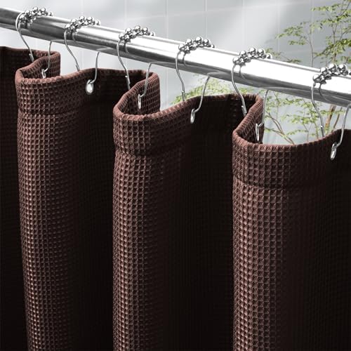 AmazerBath Brown Waffle Shower Curtain 72x72 Inches Heavy Duty 240GSM