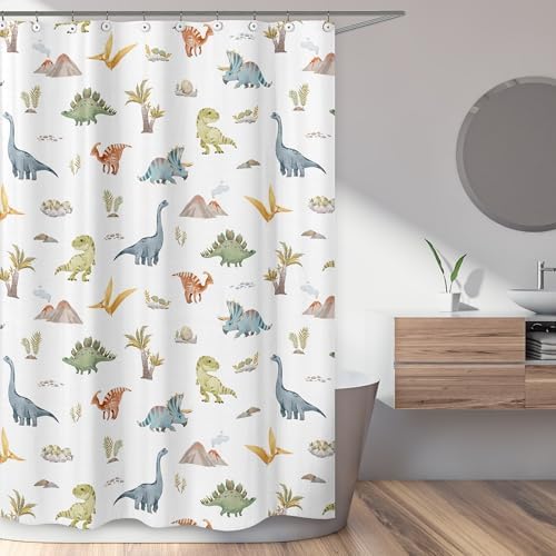 Sweet Jojo Designs Watercolor Dinosaur Fabric Shower Curtain