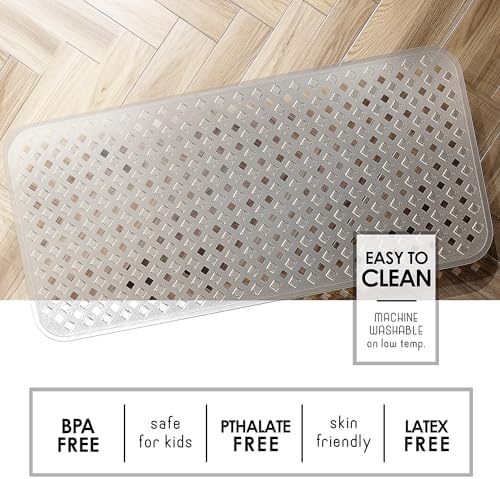 Clara Clark Non Slip Bath Mat 35x16 with Suction Cups and Drainage Holes