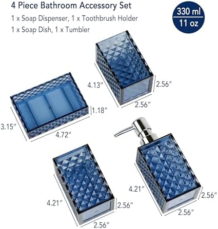Blue Bathroom Accessories Set 4PCS Dark Navy Diamond Pattern