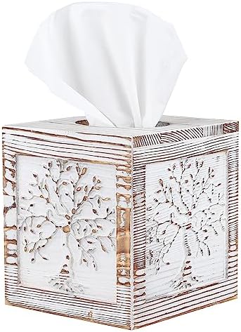 Ukwell Wood Carved Tissue Box Holder Tree of Life Design