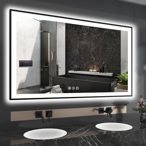 EchosLife 60x36 LED Mirror with Black Aluminum Frame