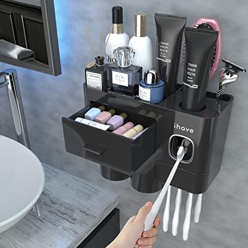 iHave Wall Mounted Toothbrush Holder with Toothpaste Dispenser