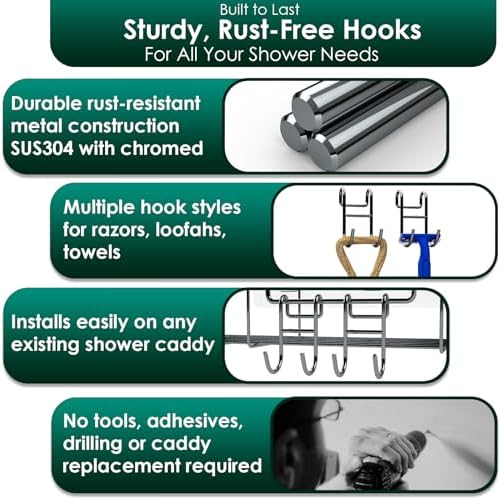Shower Caddy With Hooks - 2 Pack Silver