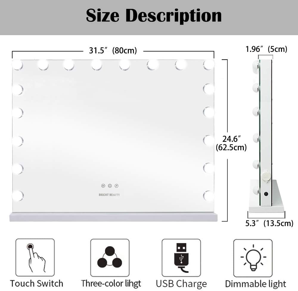 LilyHome Wall-Mounted Vanity Mirror with 18 LED Lights and Touch Control