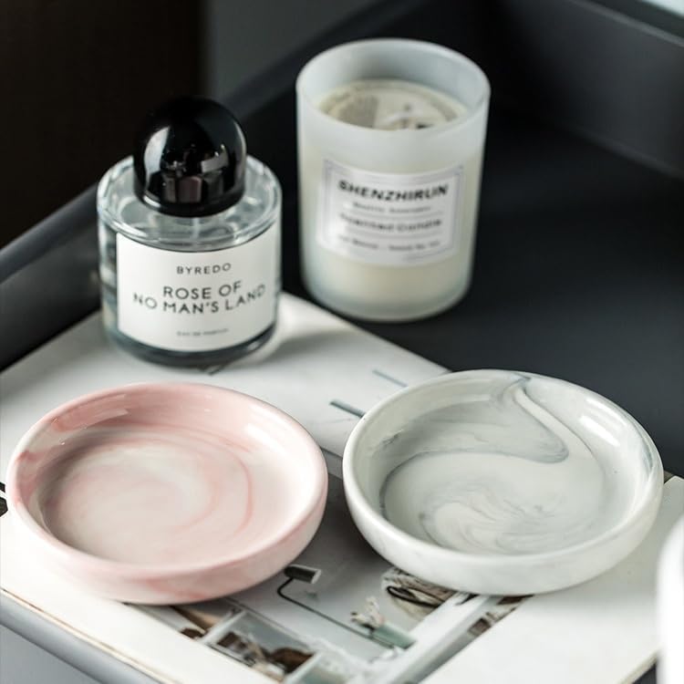 Round Marble Soap Tray with Pink Finish