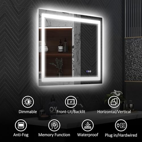 HOMCOM 35x28 Inch Dimmable LED Bathroom Mirror with Lights