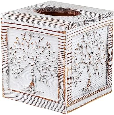 Ukwell Wood Carved Tissue Box Holder Tree of Life Design