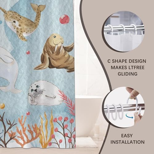 Cute Ocean Animal Shower Curtain 72x72 Inches
