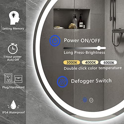 TATU 24 Inch LED Round Backlit Vanity Mirror 1
