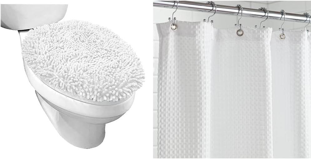 Gorilla Grip Toilet Lid Cover and Waffle Shower Curtain 2-Pack