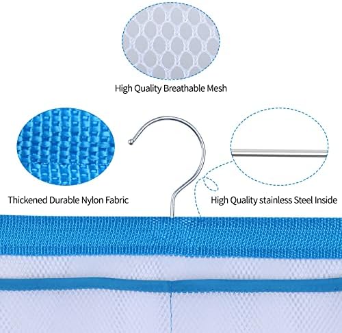 6 Storage Pockets Hanging Mesh Shower Caddy Blue 1