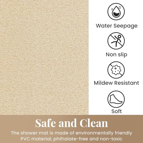 SoftDuo Non-Slip Shower Mat 32x24 inch Phthalate Free Quick Drying Khaki