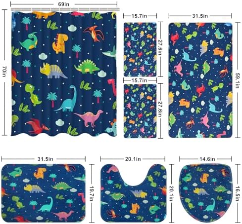 Ikfashoni 7 Pcs Dinosaur Bath Set with Non-Slip Rug and Towels