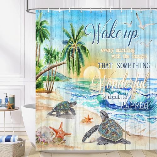 Beach Turtle Shower Curtain with Hooks 72x72
