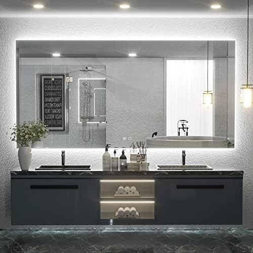 Keonjinn 72 x 36 Inch Backlit LED Mirror with Acrylic Light Strips