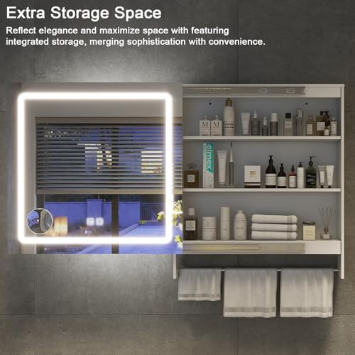 Vabches LED Bathroom Mirror 32x36 Anti-Fog Wall Mount