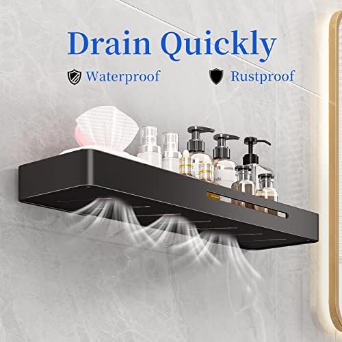Dancrul Shower Caddy Floating Shelf - 12 Inch Black Aluminum Wall Organizer