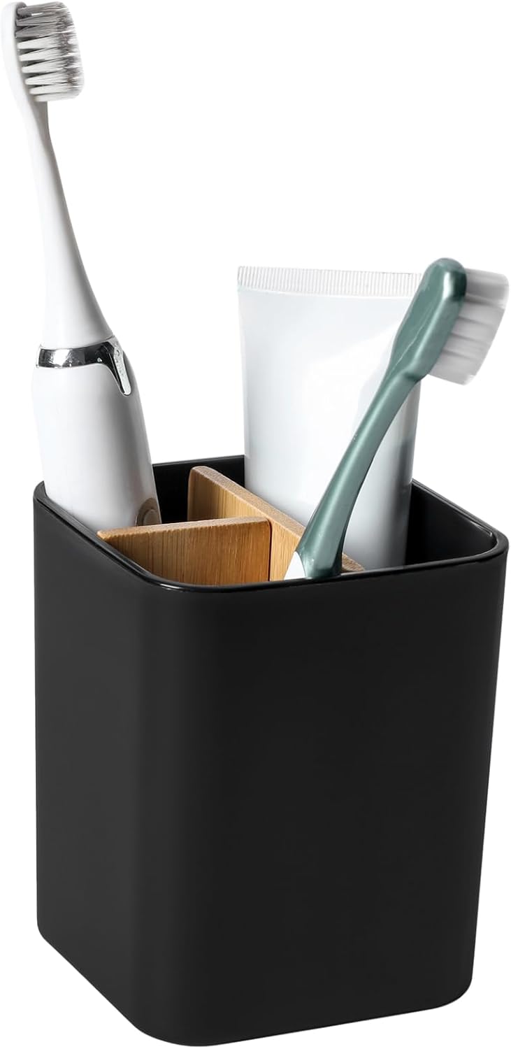Bamboo Toothbrush Holder with 3 Slots - Black