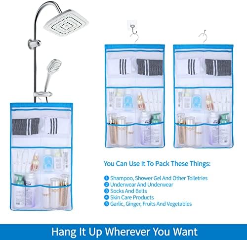 6 Storage Pockets Hanging Mesh Shower Caddy Blue 1